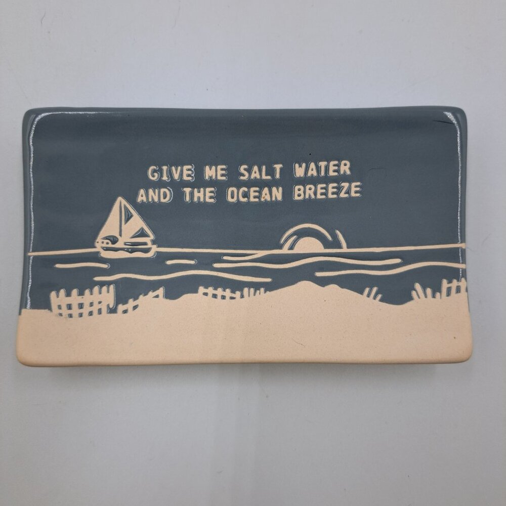 White & Blue Give Me Salt Water & Ocean Breeze Beach Scenic Ceramic Spoon Rest